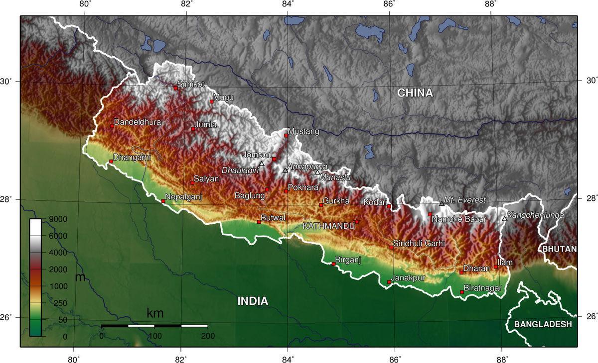 नेपाल ऊंचाई नक्शा