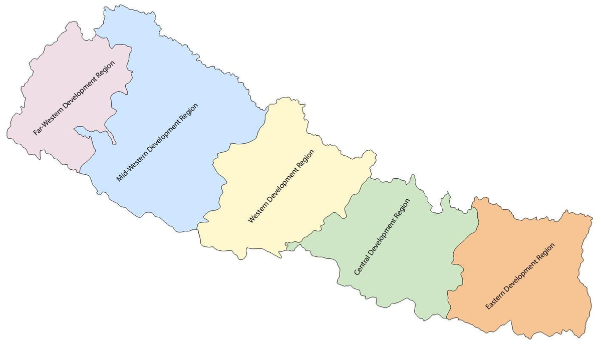 नेपाल के मानचित्र के साथ विकास क्षेत्र
