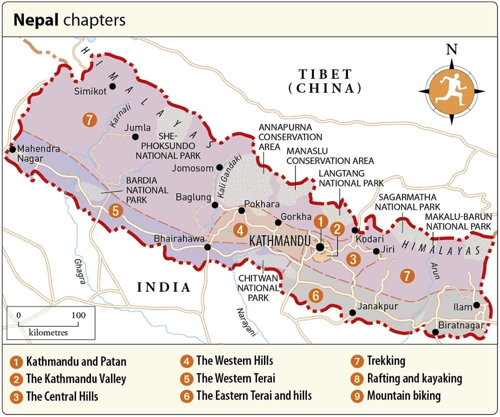 नेपाल के मानचित्र के साथ मंदिरों
