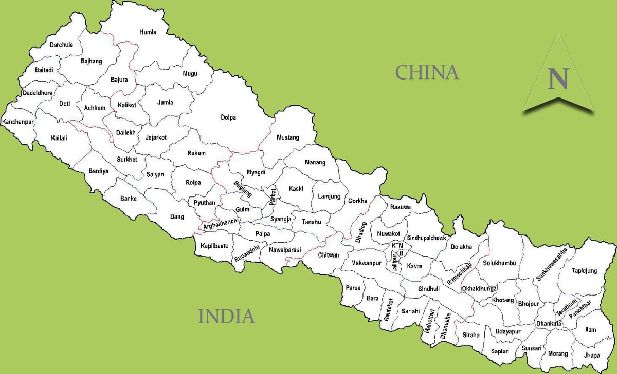 नेपाल के नक्शे के साथ शहरों