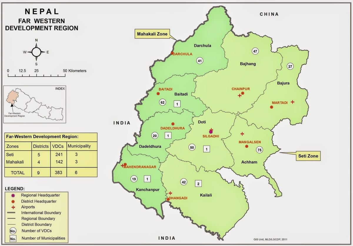 नक्शे के पश्चिमी नेपाल