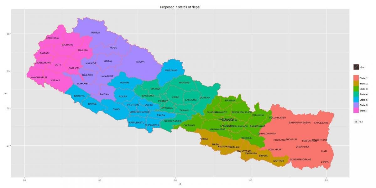 नए नेपाल के मानचित्र के साथ 7 राज्य
