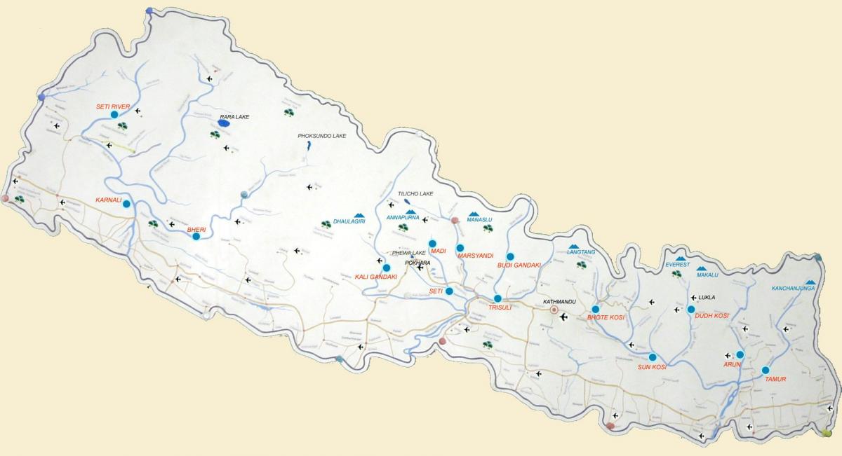 नेपाल के मानचित्र दिखा नदियों