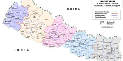 नेपाल के 75 जिले का नक्शा