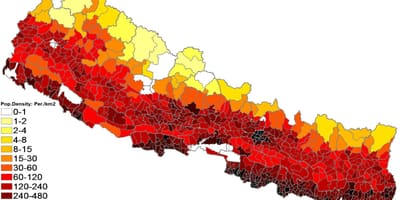 नेपाल जनसंख्या घनत्व नक्शा