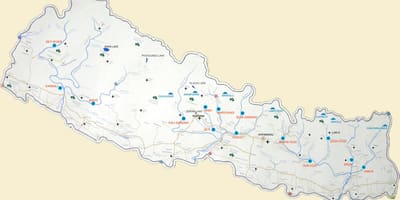 नेपाल के मानचित्र के साथ झीलों