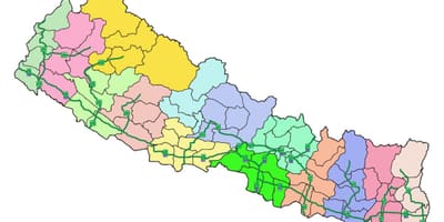 नेपाल के मानचित्र के साथ प्रमुख राजमार्गों