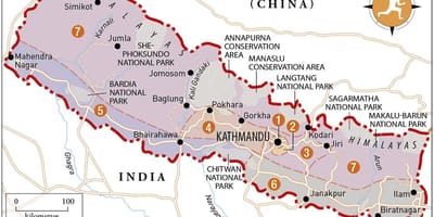 नेपाल के मानचित्र के साथ मंदिरों