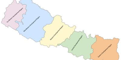 नेपाल के मानचित्र के साथ पाँच विकास क्षेत्र