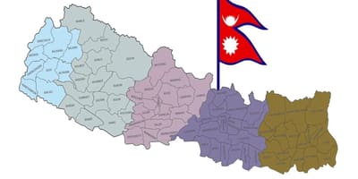 नेपाल के मानचित्र के साथ ध्वज