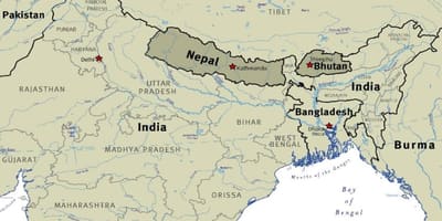 नक्शे की भूटान, नेपाल और तिब्बत