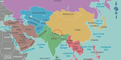 नेपाल के मानचित्र और आसपास के देशों
