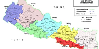 7 प्रदेश में नेपाल का नक्शा